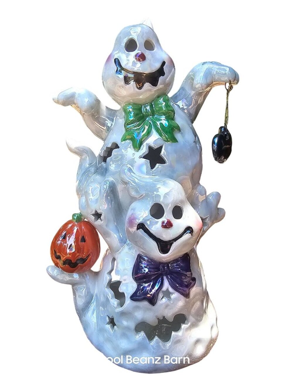 Spooky Hollow Ghost Bat Ceramic Halloween Tealight Holder 8" Iridescent VTG 2004